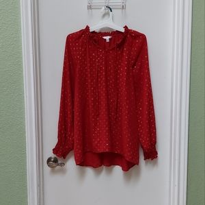 Women's Red and Gold Long Sleeve Blouse Size XL